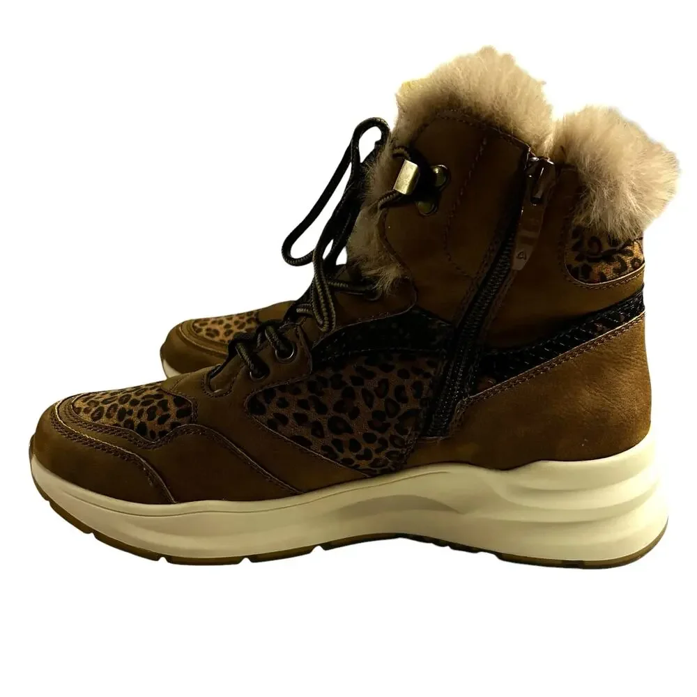 Patrizia by Spring Step Sneaker Booties Lace Up 39 Animal Print Side Zip 8.5